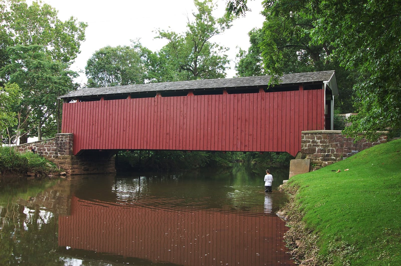 A red covered bridge near Denver, Pennsylvania