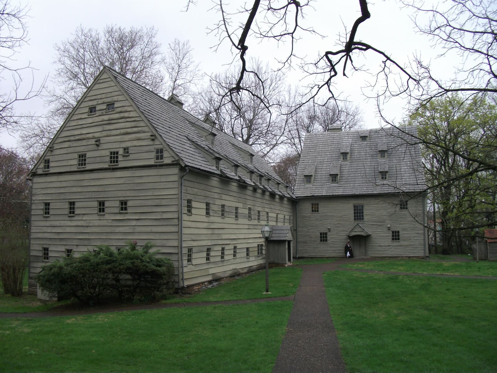The historic Ephrata Cloister buildings on a spring day